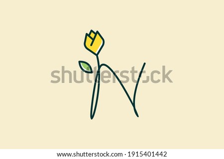 Beauty and charming simple illustration logo design Initial N combine with tulip flower. Foto stock © 