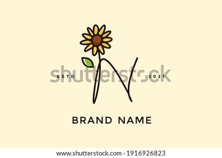 Beauty and charming simple illustration logo design Initial N combine with Sun flower. Foto stock © 