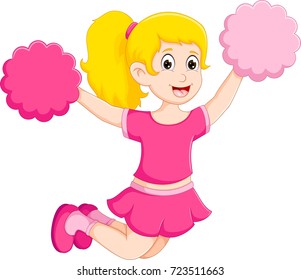 beauty cheerleader cartoon jumping with smile