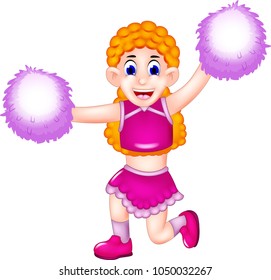 beauty cheerleading cartoon posing with smile and waving