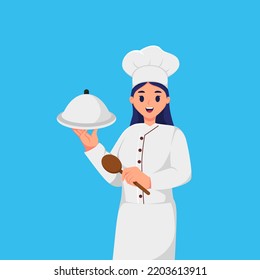 A Beauty Chef Cooking Character Illustration