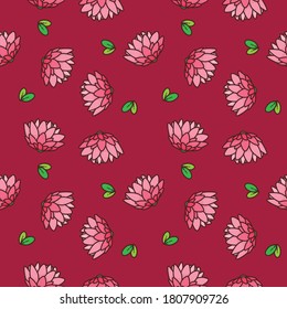 beauty chrysanthemum flower red pink repeat seamless pattern doodle cartoon style wallpaper Vector illustration