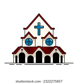 the beauty of a church flat line art vector illustration