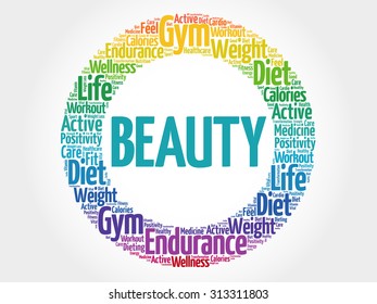 BEAUTY circle stamp word cloud, fitness, sport, health concept