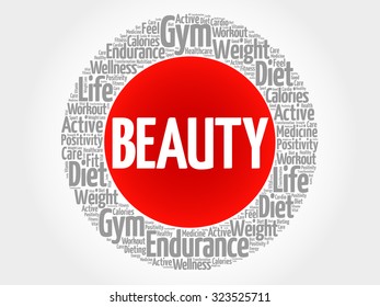 BEAUTY circle stamp word cloud, fitness, sport, health concept
