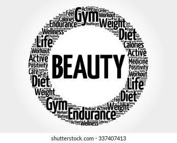 BEAUTY circle stamp word cloud, fitness, sport, health concept