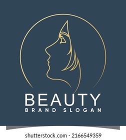 Beauty circle woman Logo with creative concept and design premium vector