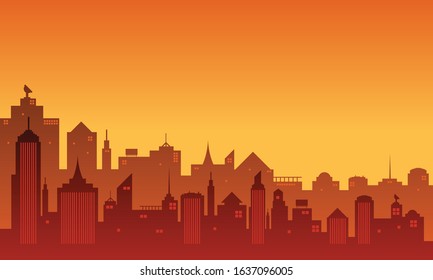 The beauty of the city silhouette with panoramic sun