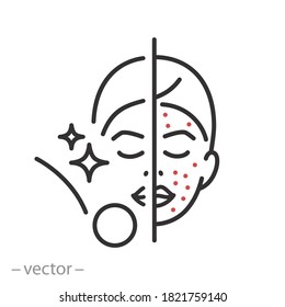 Beauty Clean Skin Icon, Scrub Or Lotion Face, Clogged Dead Pore, Cosmetic Facial Mask, Thin Line Simple Web Symbol On White Background, Editable Stroke Vector Illustration Eps10