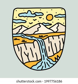 Beauty cliffs and waterfall graphic illustration vector art t-shirt design