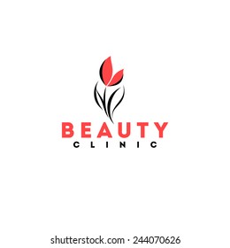 Beauty Clinic Logo Design Vector Template. Red Tulip Icon