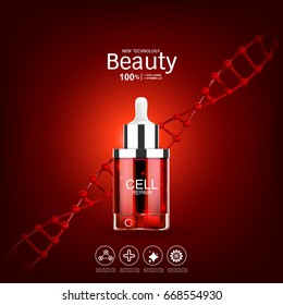 Beauty Collagen and Serum Product on Red Background Vector Concept Technology for Skin Care 