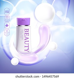 Beauty Collagen Serum and Vitamin Vector Background Template for Skin Care Cosmetic Product.