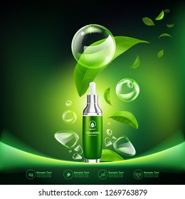 Beauty Collagen Serum and Vitamins Vector Background Concept Skin Care Cosmetic.