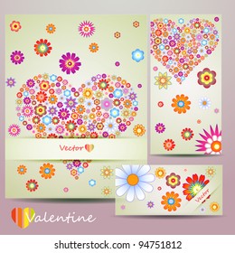 Beauty colorful card set with heart and flower, vector