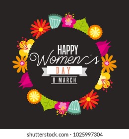 beauty colorful flowers round card happy womens day