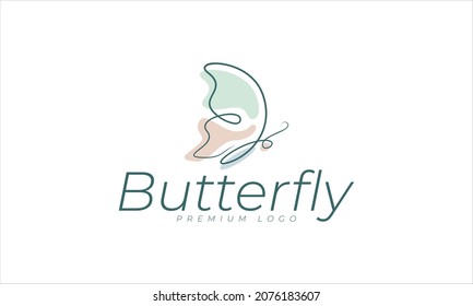 Beauty colorful Flying Butterfly Logo with simple minimalist line art monoline style