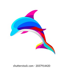 beauty colorful jumping dolphin logo