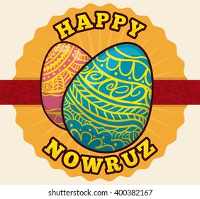 Beauty colorful painted eggs in cartoon style to play and decorate tabletop in Nowruz holidays.