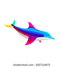 beauty colorful swimming dolphin logo
