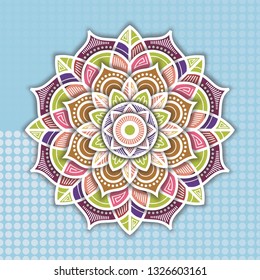 Beauty and colorfull Mandala with blue background - Vector
