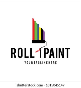 Beauty Coloring Rainbow Paint with Roller Paint Tool Vector Logo Design Inspiration 