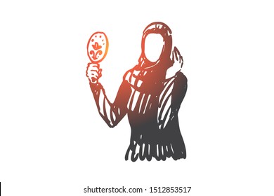 Beauty, confidence, narcissism concept sketch. Hand drawn isolated vector