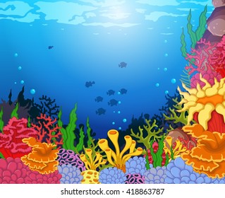 beauty corals with underwater view background