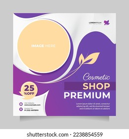 Beauty cosmetic center social media post and banner promotion. Square vector design to promote skin care, makeup, hair treatment, healthy skin clinic, medical spa, beautician, natural skincare, etc