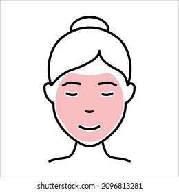 Beauty Cosmetic Face Mask for Girl Line Icon. Woman with Facial Sparkle Mask Outline Icon. Skin Care Routine, Hygiene and Moisturizing Concept. Editable Stroke. Isolated Vector Illustration.