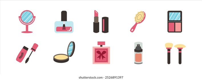 Beauty and Cosmetic flat illustration set. Include of beauty, cosmetic, care, skin, face, and skincare. Vector illustration isolated.