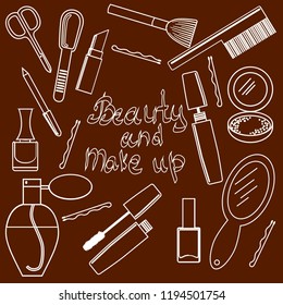 Beauty Cosmetic Flat Line  Icon ,  Set Collection