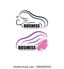 Beauty cosmetic and hairdresser salon or spa vector logo template. Woman head symbol.