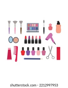 Beauty Cosmetic icon set in flat style. makeup icon set isolated on white background. Perfect for coloring book, textiles, icon, web, painting, books, t-shirt print.