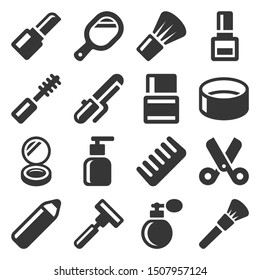 Beauty and Cosmetic Icons Set on White Background. Vector