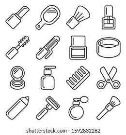 Beauty and Cosmetic Icons Set on White Background. Line Style Vector