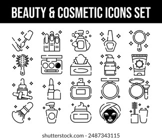 Beauty and cosmetic icons set outline vector illustration