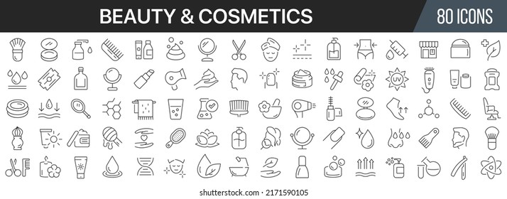 Beauty and cosmetic line icons collection. Big UI icon set in a flat design. Thin outline icons pack. Vector illustration EPS10