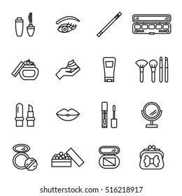 Beauty, cosmetic And Make-up Icons. Line Style stock vector.