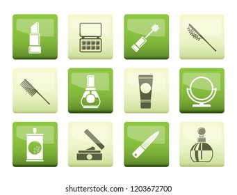 beauty, cosmetic and make-up icons over green background - vector icon set