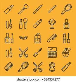 Beauty Cosmetic Minimalistic Flat Line Outline Stroke Icon Pictogram Symbol Set Collection