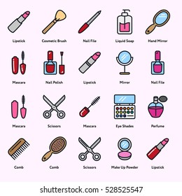 Beauty Cosmetic Minimalistic Flat Line Outline Stroke Icon Pictogram Symbol Set Collection