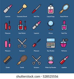 Beauty Cosmetic Minimalistic Flat Line Outline Stroke Icon Pictogram Symbol Set Collection