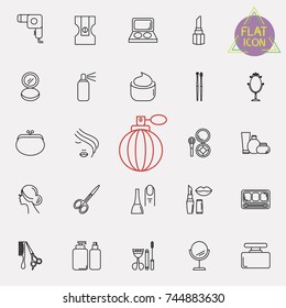 Beauty Cosmetic Minimalistic Flat Line Outline Stroke Icon Pictogram Symbol Set Collection