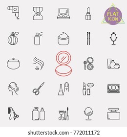 Beauty Cosmetic Minimalistic Flat Line Outline Stroke Icon Pictogram Symbol Set Collection