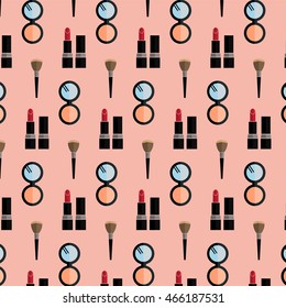 Beauty, cosmetic pattern with flat icons. Vector art.