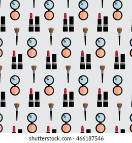 Beauty, cosmetic pattern with flat icons. Vector art.