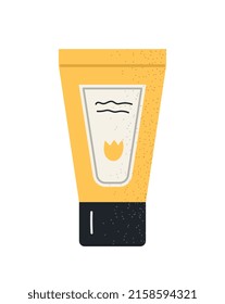 Beauty cosmetic product icon. Colorful sticker with organic natural sunscreen for face skin. Tube of sun protection cream. Design for web. Cartoon flat vector illustration isolated on white background