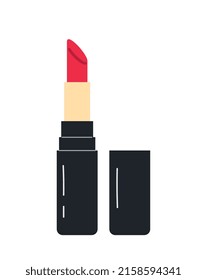 Beauty cosmetic product icon. Colorful sticker with makeup item or decorative cosmetic. Stick with beautiful red lipstick. Design for web. Cartoon flat vector illustration isolated on white background
