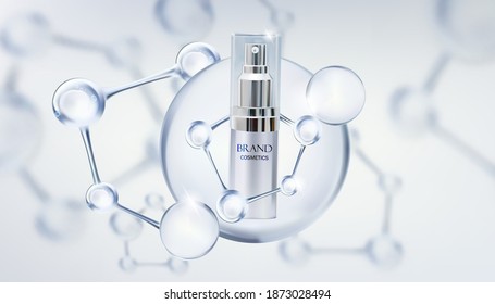Beauty cosmetic product with molecule.cosmetics bottles mockup banner.Realistic 3d vector - Shutterstock ID 1873028494